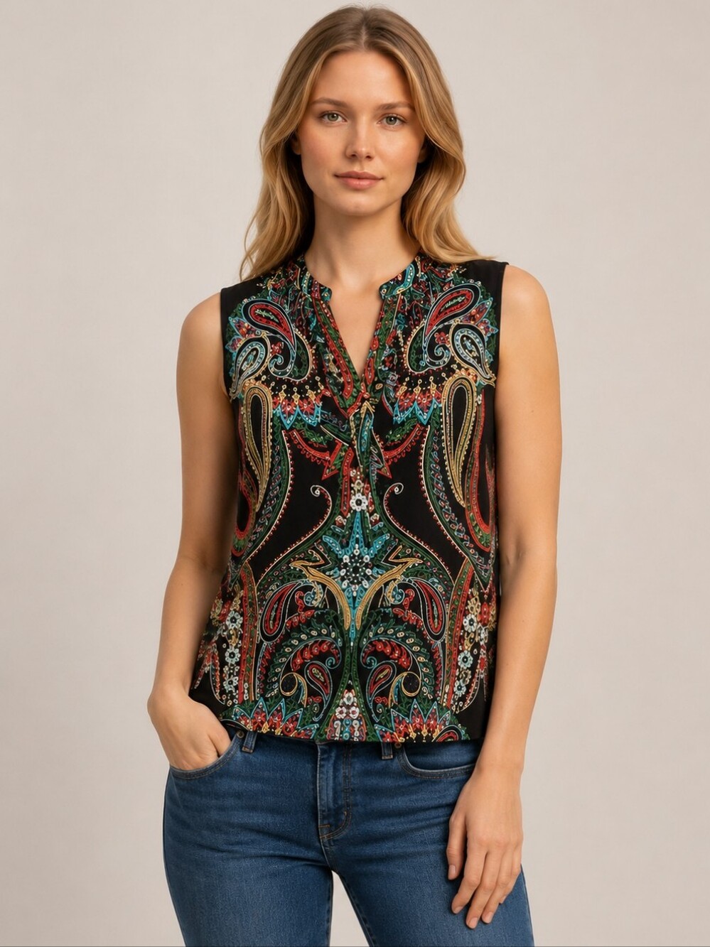 New York Company Women's Paisley Print Sleeveless  Blouse